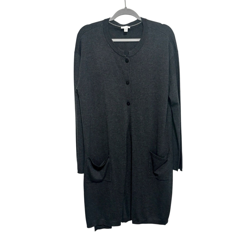 J. Jill Wool Blend Duster Cardigan Sweater Sz Large Tall Charcoal Gray